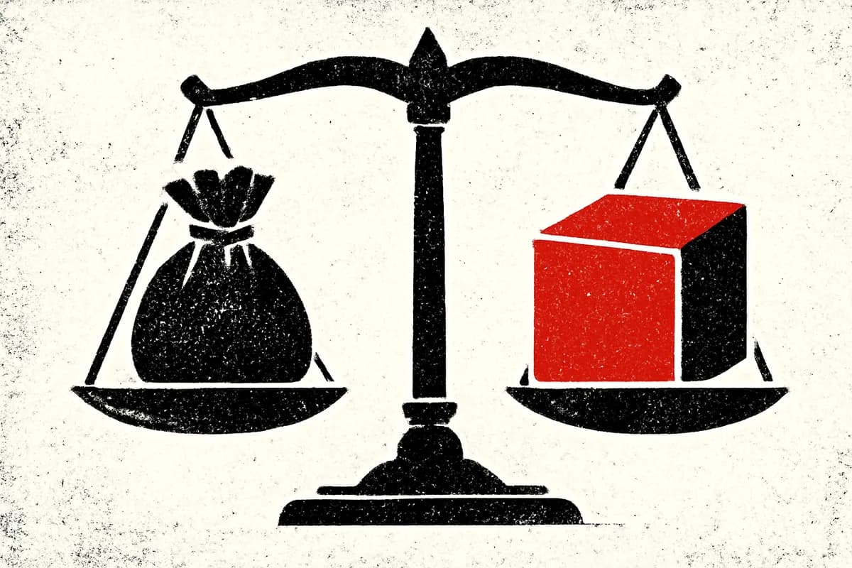 Illustration of two objects on a balance scale