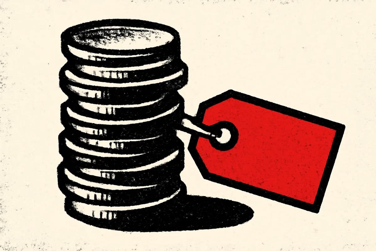 Illustration of stacked coins beside a price tag