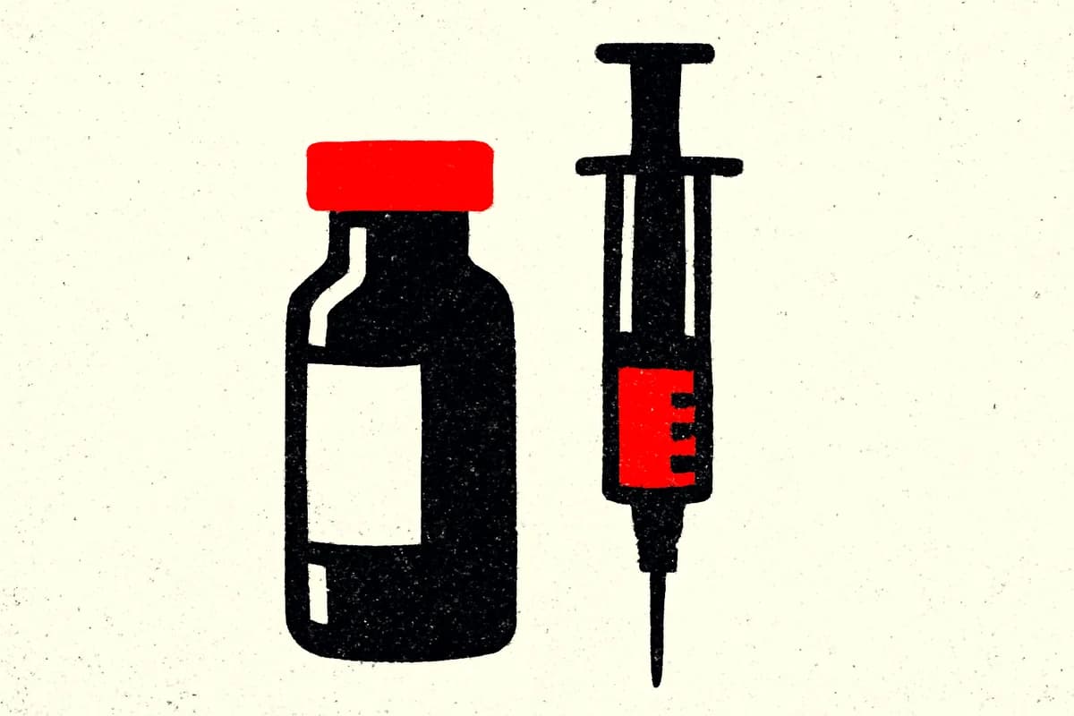 Calm abstract illustration of a small vial and syringe